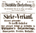 Schmelzmühle, Anzeige aus Sächsische Dorfzeitung vom 22. Mai 1868