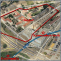Größte Ausdehnung des Weißeritz-Holzhofes im 18. Jh. auf Bing Maps 2012 übertragen